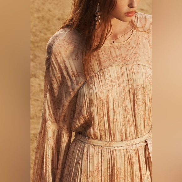 Zara collection 17  Beige Maxi Dress bohemian boho flowy embroidered printed - Picture 6 of 10